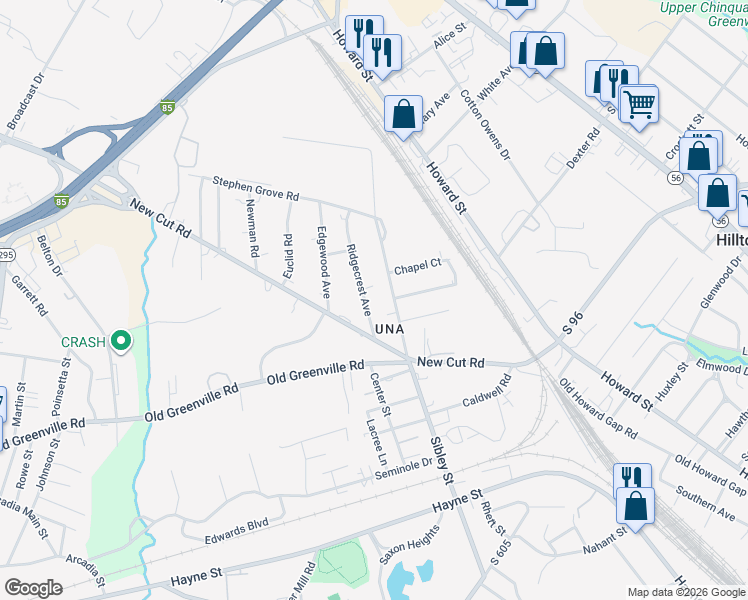 map of restaurants, bars, coffee shops, grocery stores, and more near 1146 Ridgecrest Avenue in Spartanburg