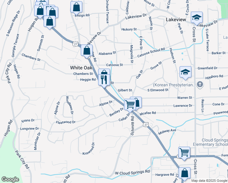 map of restaurants, bars, coffee shops, grocery stores, and more near 1114 Lafayette Road in Rossville