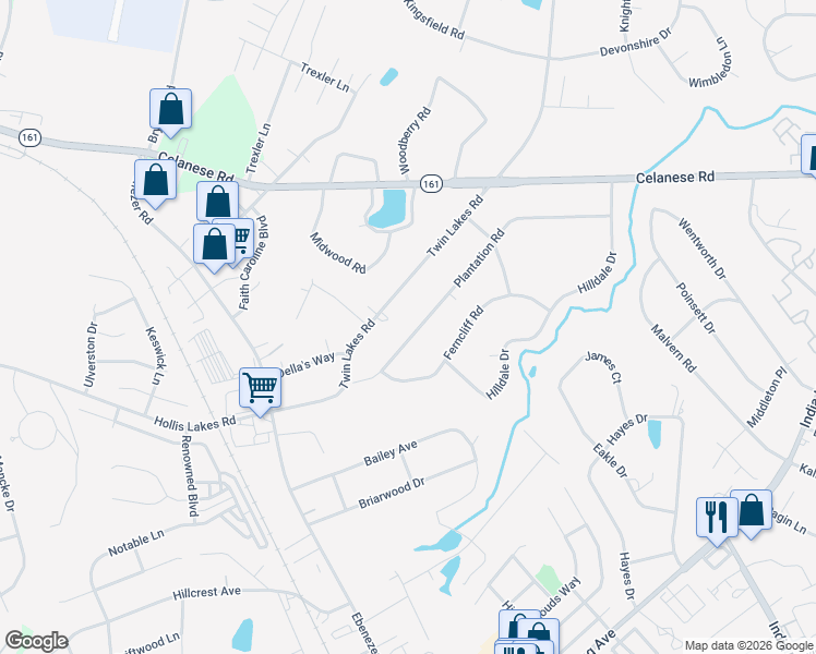 map of restaurants, bars, coffee shops, grocery stores, and more near 250 Twin Lakes Road in Rock Hill