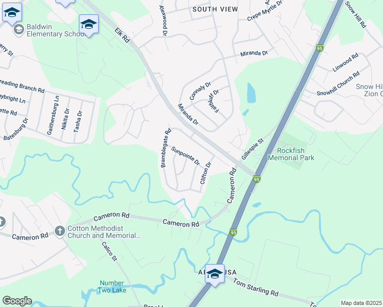 map of restaurants, bars, coffee shops, grocery stores, and more near 526 Sunpointe Drive in Hope Mills