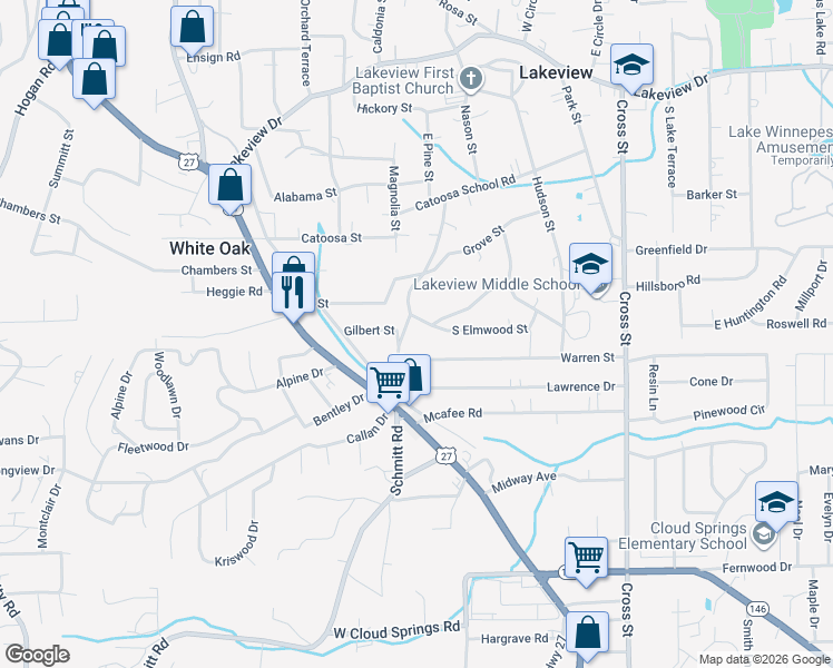 map of restaurants, bars, coffee shops, grocery stores, and more near 172 Oak St in Rossville
