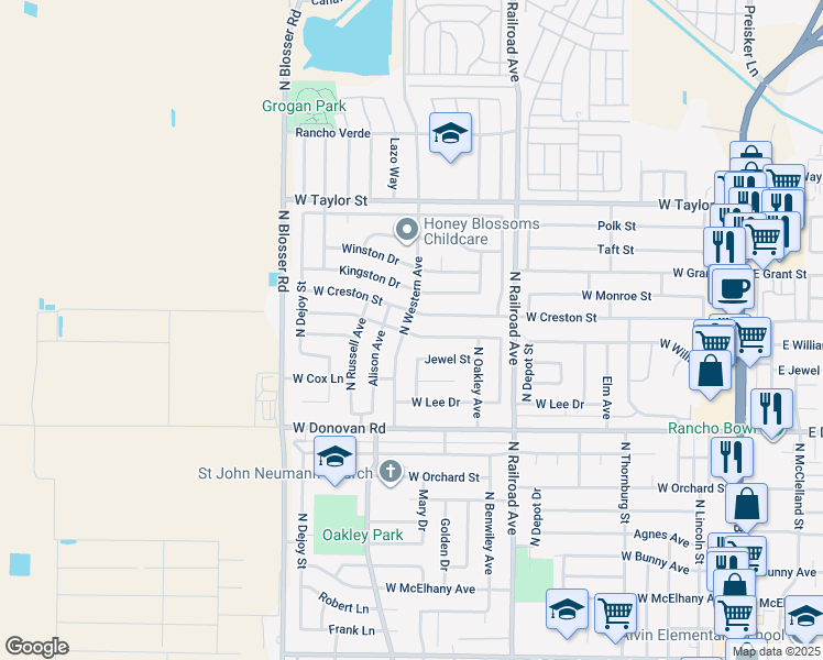map of restaurants, bars, coffee shops, grocery stores, and more near 1726 North Western Avenue in Santa Maria
