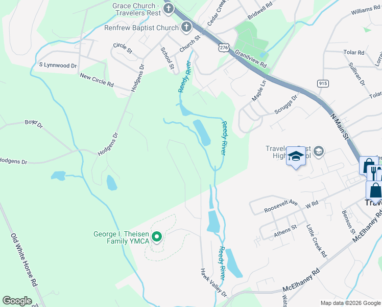 map of restaurants, bars, coffee shops, grocery stores, and more near 44 Maple Lane in Travelers Rest