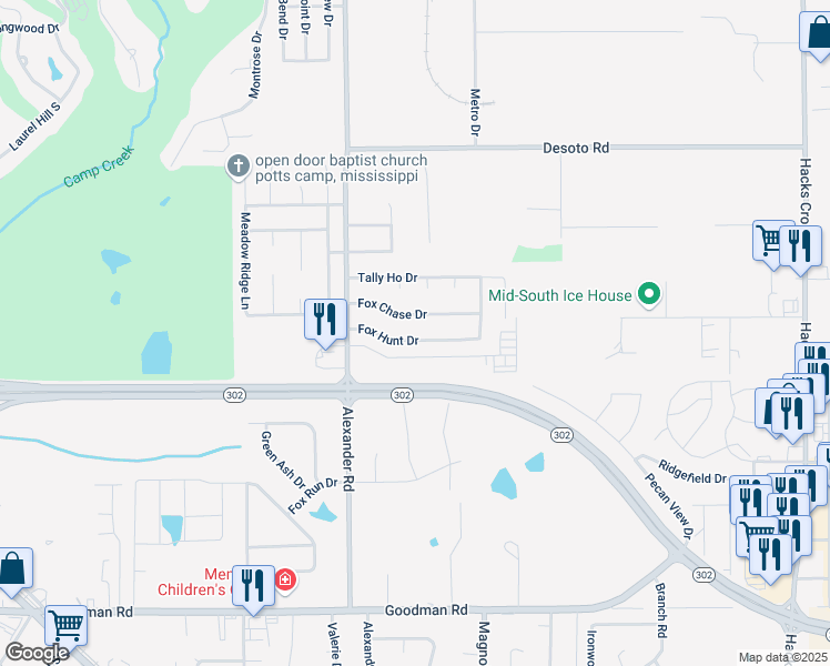 map of restaurants, bars, coffee shops, grocery stores, and more near 10114 Fox Hunt Drive in Olive Branch