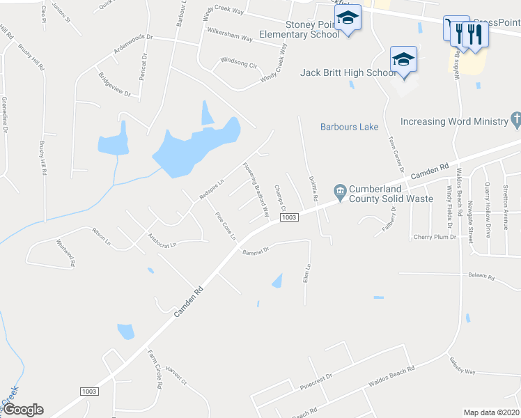 map of restaurants, bars, coffee shops, grocery stores, and more near 2813 Flowering Bradford Way in Fayetteville