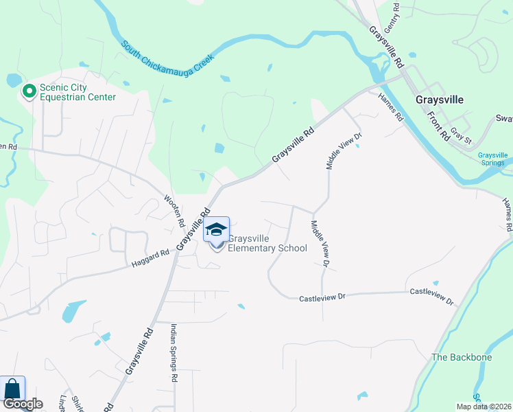 map of restaurants, bars, coffee shops, grocery stores, and more near 203 Spring Valley Lane in Ringgold