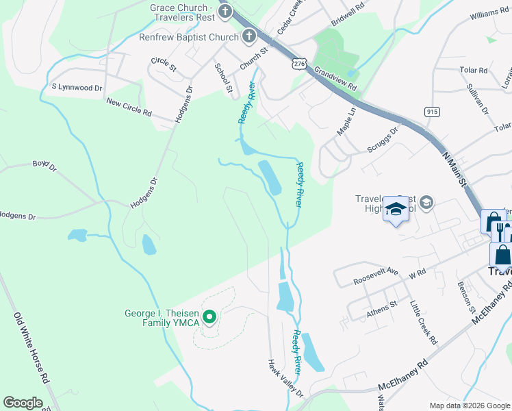 map of restaurants, bars, coffee shops, grocery stores, and more near 44 Maple Lane in Travelers Rest