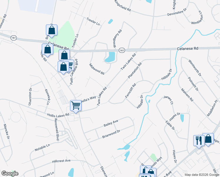 map of restaurants, bars, coffee shops, grocery stores, and more near 250 Twin Lakes Road in Rock Hill