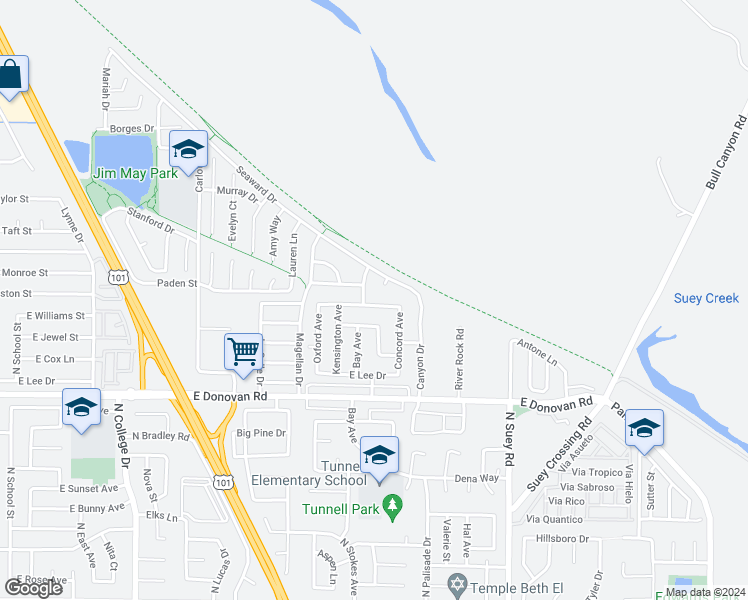 map of restaurants, bars, coffee shops, grocery stores, and more near 1239 East Creston Street in Santa Maria