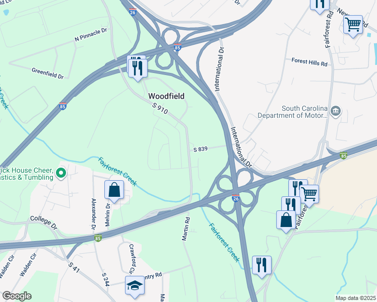 map of restaurants, bars, coffee shops, grocery stores, and more near 900 State Road S-42-796 in Spartanburg