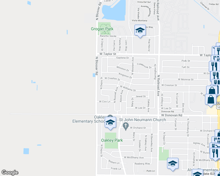 map of restaurants, bars, coffee shops, grocery stores, and more near 1115 West Jewel Street in Santa Maria