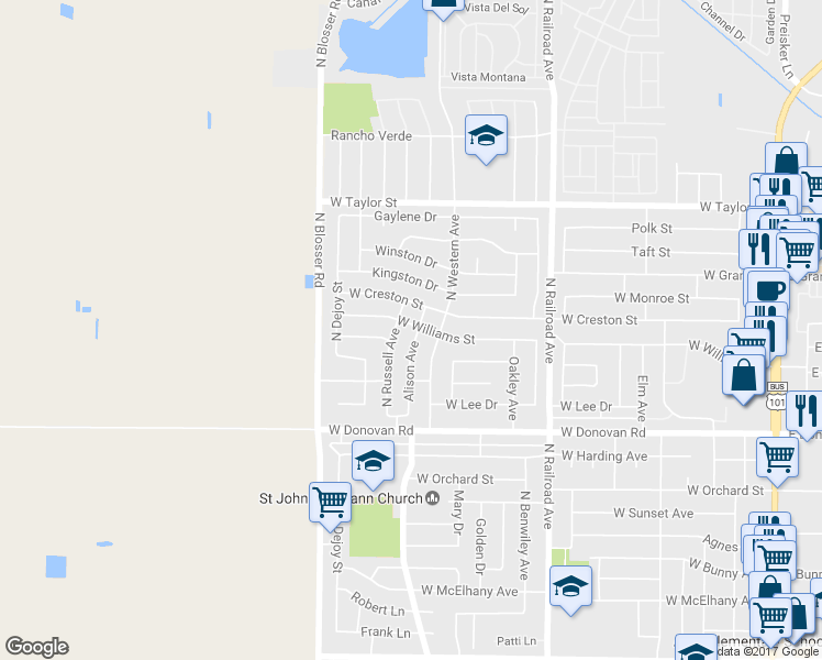 map of restaurants, bars, coffee shops, grocery stores, and more near 1723 Alison Avenue in Santa Maria
