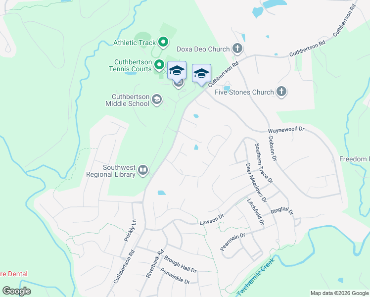 map of restaurants, bars, coffee shops, grocery stores, and more near 1703 Traditions Court in Waxhaw