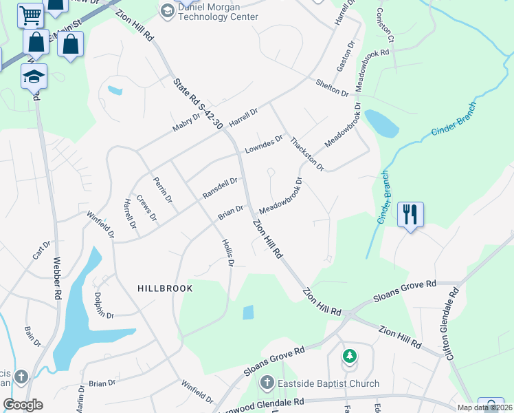 map of restaurants, bars, coffee shops, grocery stores, and more near 519 Zion Hill Road in Spartanburg