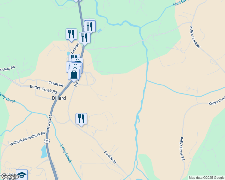 map of restaurants, bars, coffee shops, grocery stores, and more near 155 Tennessee Ridge Drive in Dillard