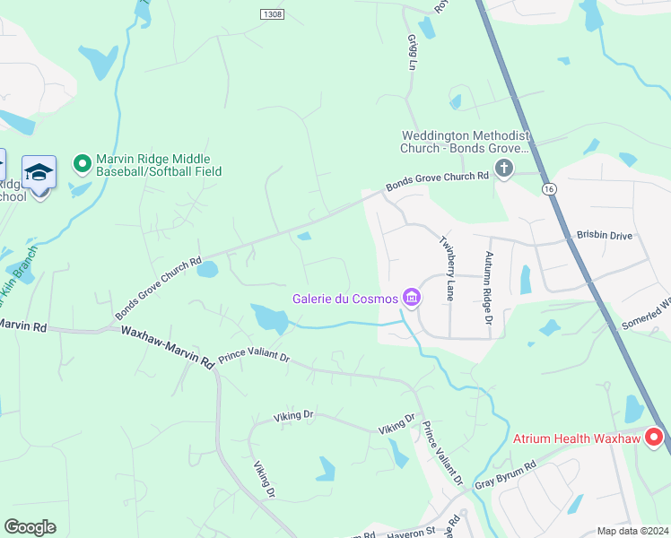 map of restaurants, bars, coffee shops, grocery stores, and more near 8517 Bonds Grove Church Road in Marvin