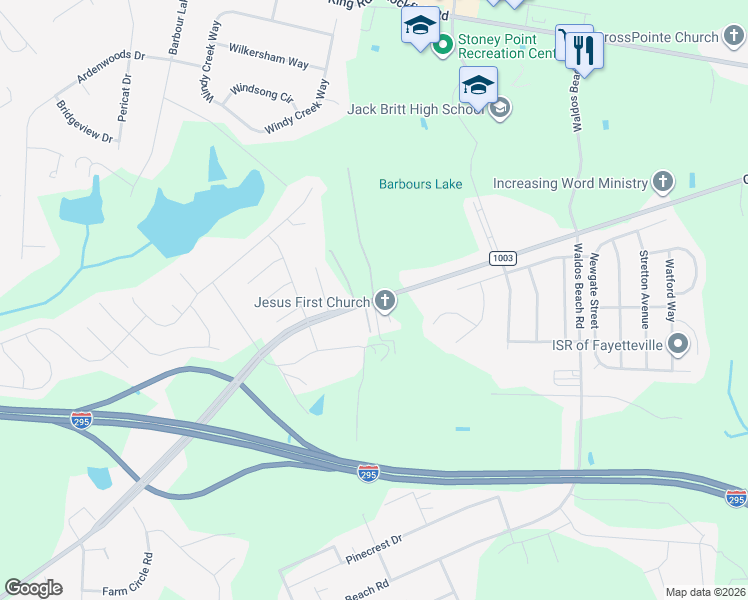 map of restaurants, bars, coffee shops, grocery stores, and more near 7500 Camden Road in Fayetteville