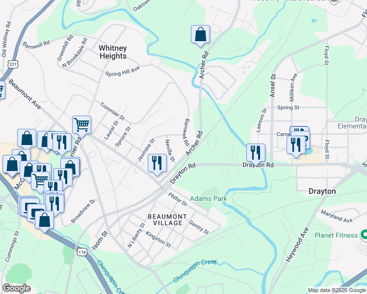map of restaurants, bars, coffee shops, grocery stores, and more near 468 Barnwell Road in Spartanburg