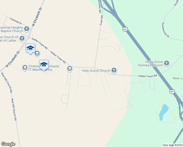 map of restaurants, bars, coffee shops, grocery stores, and more near 756 Indian Town Road in Clinton