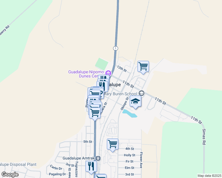 map of restaurants, bars, coffee shops, grocery stores, and more near in Guadalupe