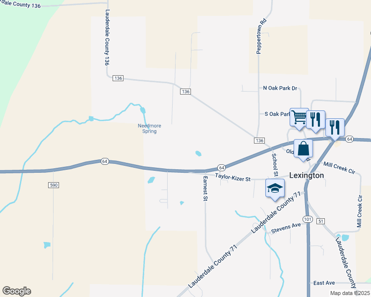 map of restaurants, bars, coffee shops, grocery stores, and more near 9511 Alabama 64 in Lexington
