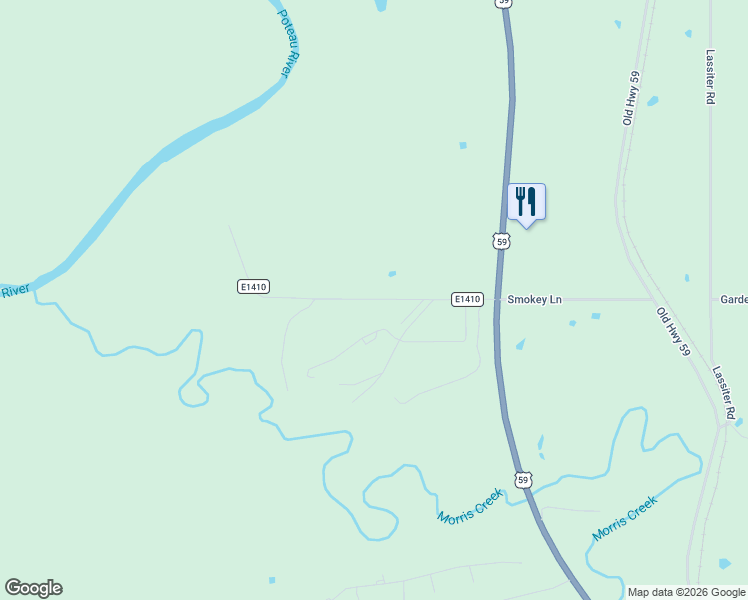 map of restaurants, bars, coffee shops, grocery stores, and more near County Road E1410 in Howe