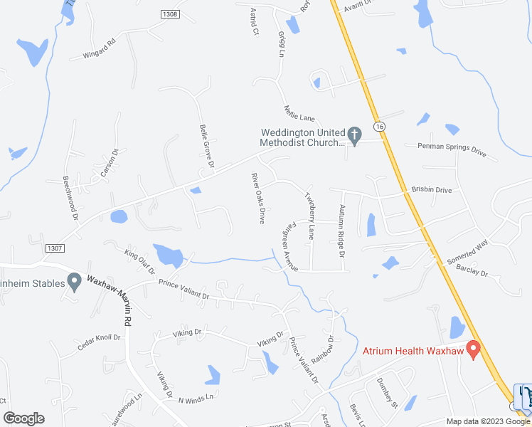 map of restaurants, bars, coffee shops, grocery stores, and more near 8413 River Walk Court in Waxhaw