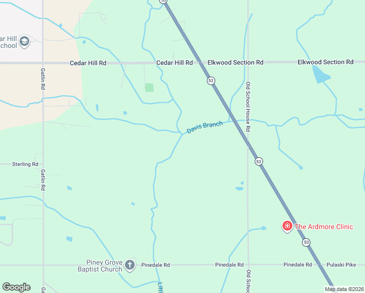 map of restaurants, bars, coffee shops, grocery stores, and more near 29836-29930 Alabama 53 in Ardmore