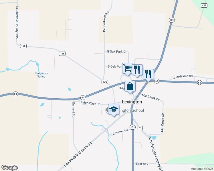 map of restaurants, bars, coffee shops, grocery stores, and more near Highway 64 in Lexington