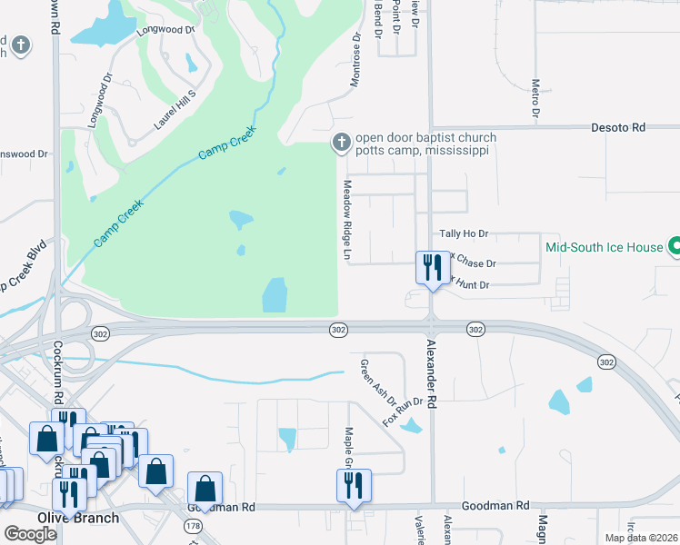 map of restaurants, bars, coffee shops, grocery stores, and more near 983 Alexanders Ridge Drive in Olive Branch