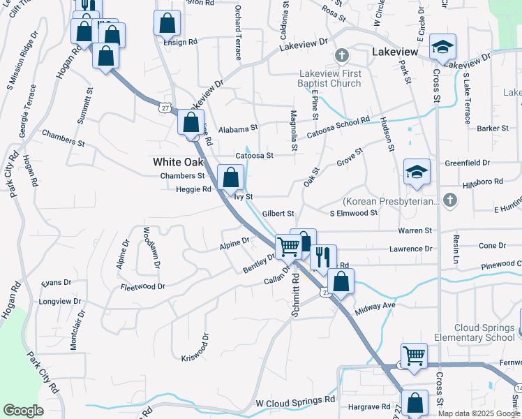 map of restaurants, bars, coffee shops, grocery stores, and more near 1114 Lafayette Road in Rossville