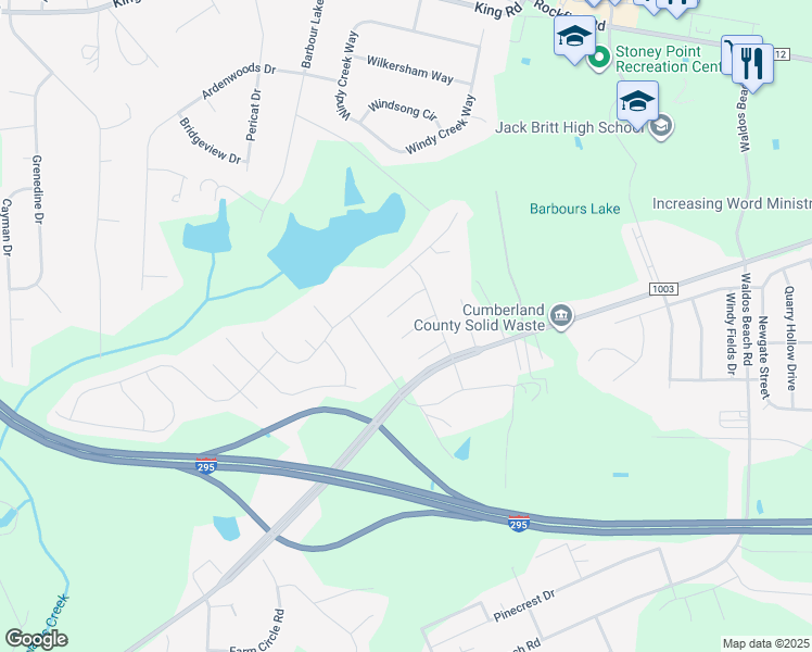 map of restaurants, bars, coffee shops, grocery stores, and more near 4220 Bartlet Glen Lane in Fayetteville