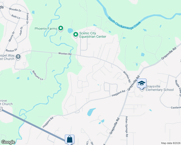 map of restaurants, bars, coffee shops, grocery stores, and more near 529 Sherwood Forest Drive in Ringgold