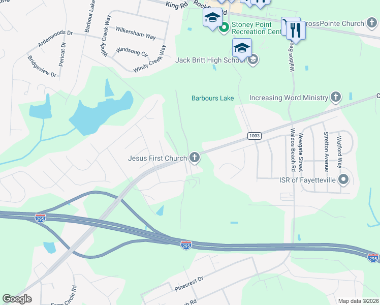 map of restaurants, bars, coffee shops, grocery stores, and more near 7500-7508 Camden Road in Fayetteville