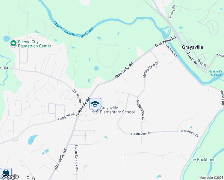 map of restaurants, bars, coffee shops, grocery stores, and more near 203 Spring Valley Lane in Ringgold
