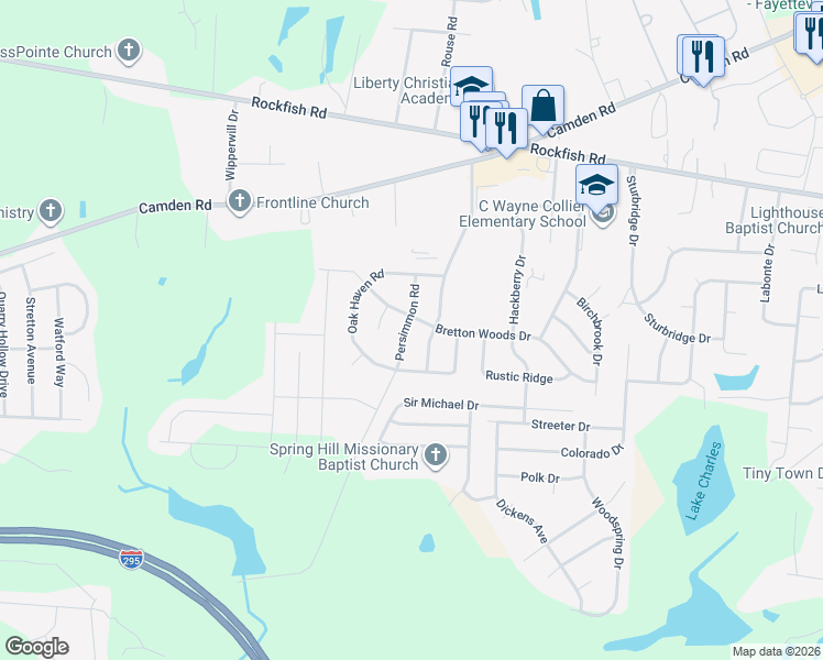 map of restaurants, bars, coffee shops, grocery stores, and more near 3704 Applegate Road in Hope Mills