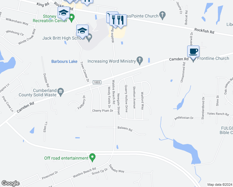 map of restaurants, bars, coffee shops, grocery stores, and more near 3918 Newgate Street in Fayetteville