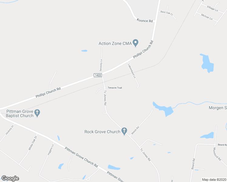 map of restaurants, bars, coffee shops, grocery stores, and more near 106 Ten Acres Trail in Raeford