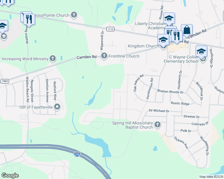 map of restaurants, bars, coffee shops, grocery stores, and more near 3854 Standardbred Drive in Hope Mills