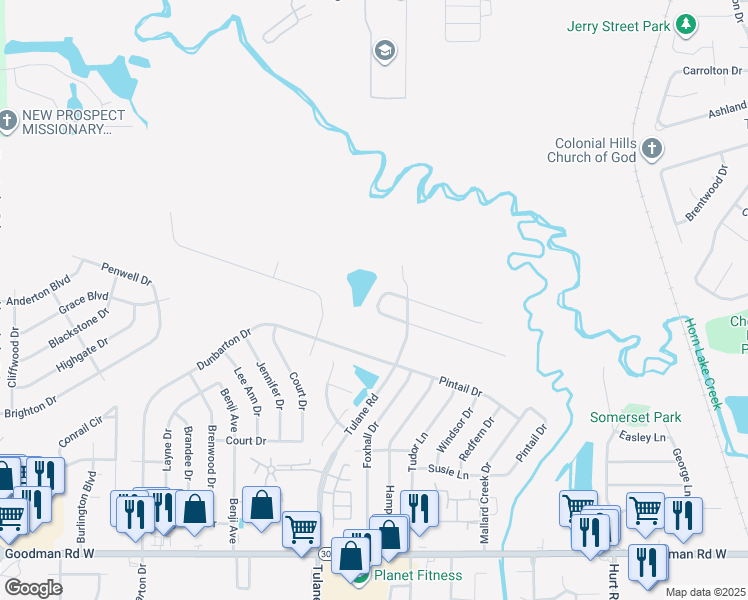 map of restaurants, bars, coffee shops, grocery stores, and more near 7605 Caitlynn Circle North in Horn Lake