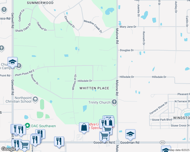 map of restaurants, bars, coffee shops, grocery stores, and more near 3740 Hillsdale Drive in Olive Branch