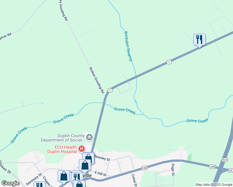 map of restaurants, bars, coffee shops, grocery stores, and more near 138 Annette Drive in Kenansville