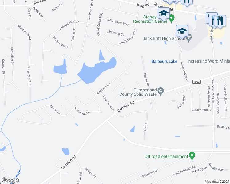 map of restaurants, bars, coffee shops, grocery stores, and more near 4223 Harbin Walk Lane in Fayetteville