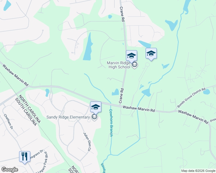 map of restaurants, bars, coffee shops, grocery stores, and more near 2507 Waxhaw-Marvin Road in Waxhaw