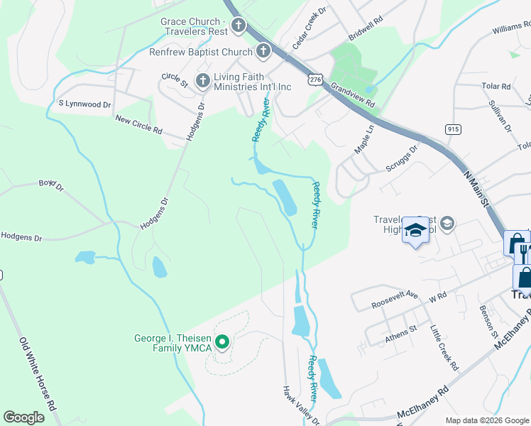 map of restaurants, bars, coffee shops, grocery stores, and more near in Travelers Rest