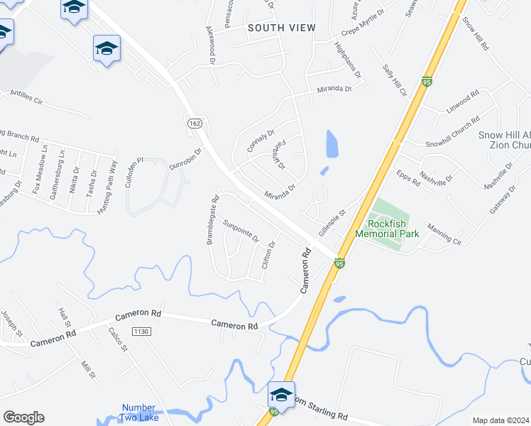 map of restaurants, bars, coffee shops, grocery stores, and more near 520 Bramblegate Road in Hope Mills