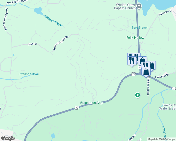 map of restaurants, bars, coffee shops, grocery stores, and more near Chatuge Manor Road in Towns County