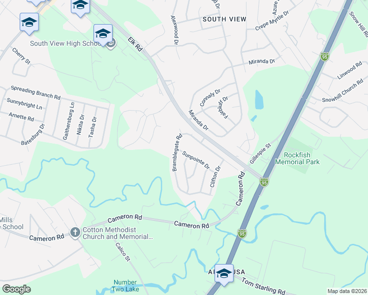map of restaurants, bars, coffee shops, grocery stores, and more near 621 Sunpointe Drive in Hope Mills