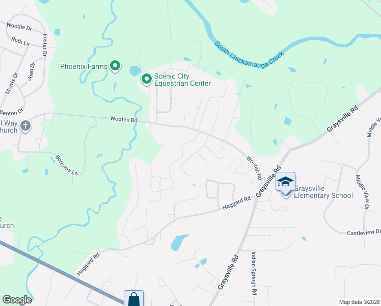 map of restaurants, bars, coffee shops, grocery stores, and more near 92 Sherwood Forest Drive in Ringgold