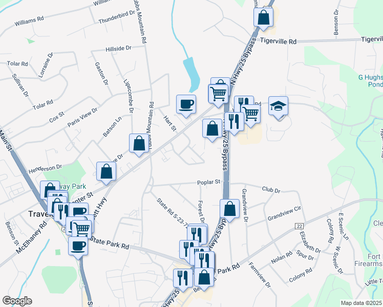 map of restaurants, bars, coffee shops, grocery stores, and more near 41 State Road S-23-950 in Travelers Rest
